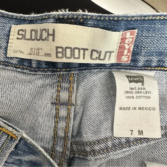 Vintage Levis 513 Floral Patchwork Bootcut Jeans Size 7M Distressed Denim Boho - Picture 14 of 15